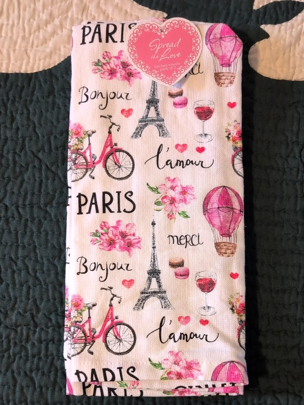 Paris Floral Kitchen Towel - Pink